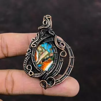 Spiny Oyster Copper Turquoise Pendant Copper Wire Wrapped Pendant Handmade Jewelry Real Gemstone Pendant Wire Wrapping Jewelry Gift For Mom