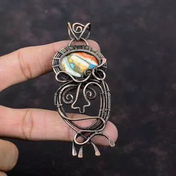 Spiny Oyster Copper Turquoise Pendant Copper Wire Wrapped Gemstone Jewelry Handmade Wire Wrap Pendant Antique Copper Pendant Gift For Women
