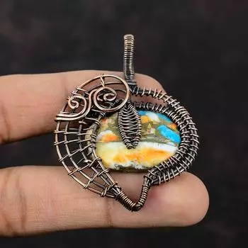 Spiny Oyster Copper Turquoise Pendant Copper Wire Wrapped Pendant Genuine Gemstone Jewelry Handmade Pendant Copper Wire Jewelry Gift For Him