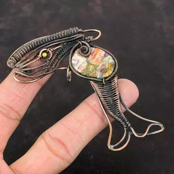 Spiny Oyster Copper Turquoise Pendant Copper Wire Wrapped Gemstone Pendant Handmade Copper Jewelry Fish Pendant For Gift Wire Wrap Jewelry