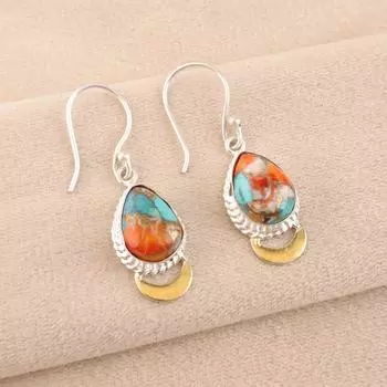 Spiny Oyster Gemstone 925 Sterling Silver Handmade Jewelry Drop/Dangle Earrings EE-162-41