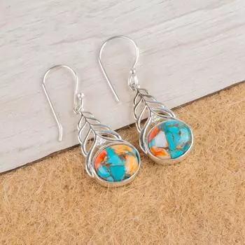 Spiny Oyster Gemstone 925 Sterling Silver Jewelry Drop/Dangle Earrings 1.64 CE-1-39