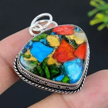 Spiny Oyster Gemstone Handmade 925 Sterling Silver Jewelry Pendant 1.81 y2U72