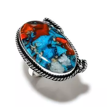 Spiny Oyster Gemstone Handmade 925 Sterling Silver Jewelry Ring Size 8.5 R0P52