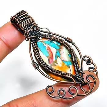 Spiny Oyster Gemstone Handmade Copper Wire Wrap Jewelry Pendant 2.56 2.56 оранжевый