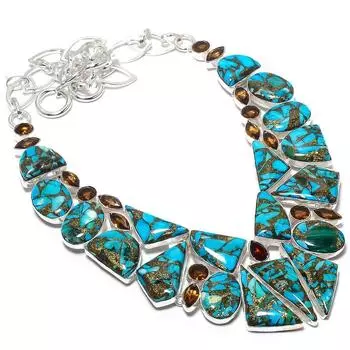 Колючая устрица бирюзовый, дымчатый кварц драгоценный камень 925 серебряное ювелирное ожерелье 18 дюймов JCN484-143