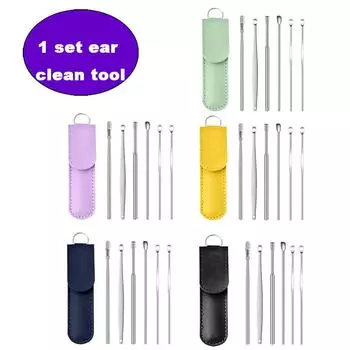 Спираль для чистки ушей из нержавеющей стали, ложка для удаления ушной серы + набор дорожного футляра чёрный