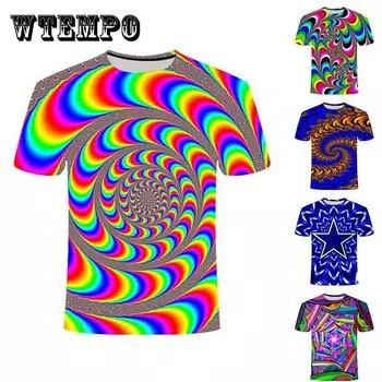 Спиральная цветная рубашка, мужские футболки, летняя футболка с коротким рукавом и 3D-принтом, повседневная дышащая футболка, индивидуальная уличная одежда XXXL