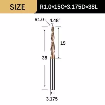 Спиральная фреза для резьбы по дереву с ЧПУ Коническая шаровидная фреза Гравировальная фреза Деревообработка R1.0x15Cx3.175Dx38L