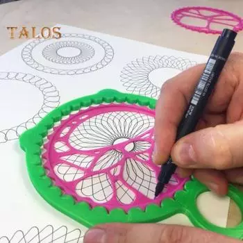 Спиральная художественная шестерня, геометрическая линейка, инструмент для рисования, шаблон спирального круга, набор для рисования, обучающий трафарет для рисования спиральной кривой, товары для рукоделия синий/оранжевый