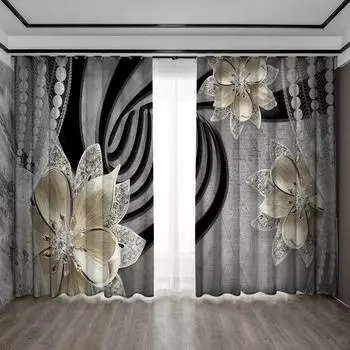 Спиральная иллюзия, современные роскошные светофильтрующие шторы, цветочная тема, декоративные 2 панели, тонкие шторы для спальни, гостиной 150W166H(CM)59x65in&Hook