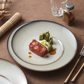 Спиральная серо-голубая тарелка Kiln Changes Керамическая посуда Тарелка для стейка Десертная тарелка Тарелки для барбекю Посуда для молекулярной кулинарии