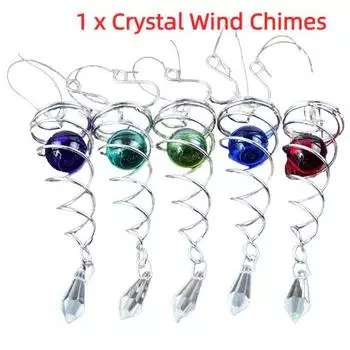 Спиральные подвески из нержавеющей стали в виде колокольчиков, хрустальных шаров, вращающихся крючков, настенных украшений для дома, сада, двора Round синий