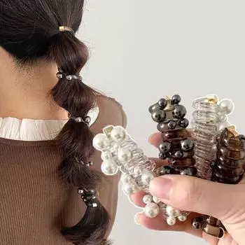 Спиральные резинки для волос из телефонной проволоки, жемчужные резинки для волос с телефонной линией, резинка для волос, резинка для волос, резинки для волос для девочек