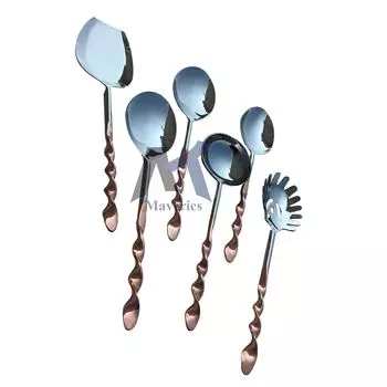 Спиральный дизайн, цветной, из нержавеющей стали с медным покрытием, набор сервировочных ложек из 6 шт., сделано из стали