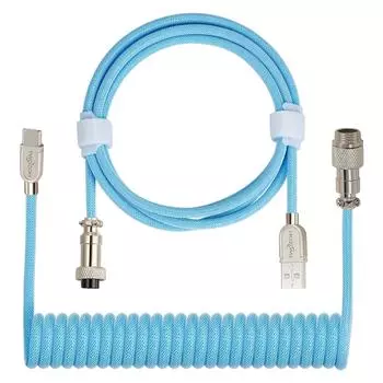 Спиральный кабель для игровой клавиатуры Twozoh USB C, двойной рукав, механический съемный металлический кабель для клавиатуры Aviator, доступный счет-фактура (синий) синий