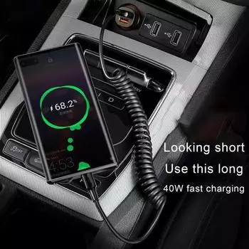 Спиральный кабель Yousheng USB-USB C, выдвижной шнур автомобильного зарядного устройства для IPhone, Android, передача данных, пружинный дизайн, кабель для быстрой зарядки 5А 150CM белый