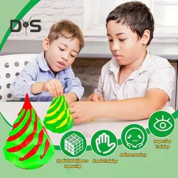 Спиральный конус, игрушка-фиджет, проходная рождественская елка, игрушка-фиджет, антистрессовая мини-елка, сенсорная игрушка, напечатанная на 3D-принтере, невозможный конус для офиса и дома жёлтый/красный