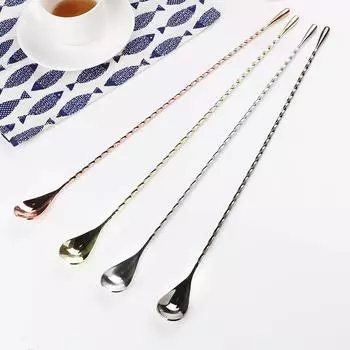 Спиральный узор, барная ложка-капля, барный инструмент, ложка для перемешивания, коктейльная ложка, инструменты для бармена, нержавеющая сталь 30/40 см 30cm Silver