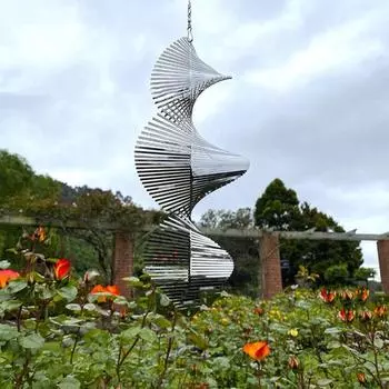 Спиральный ветровой спиннер, украшение, устойчивый к атмосферным воздействиям, для внутреннего и открытого окна, сада, двора, крыльца, металлический 3D колокольчик, подвесной орнамент, кулон серебряный