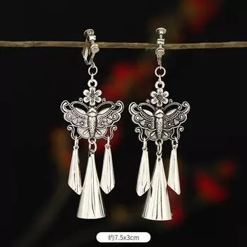 Spiral painless earclips women s retro long fringed earrings Bohemian earrings earless ear jewelry