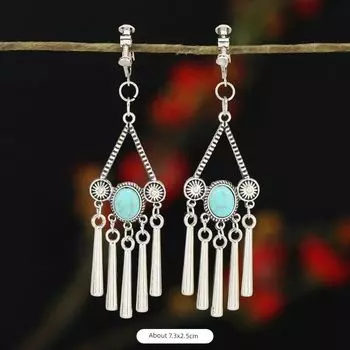 Spiral Painless Female Retro Long Tassel Ear Clips Style 45 (spiral ear clip)