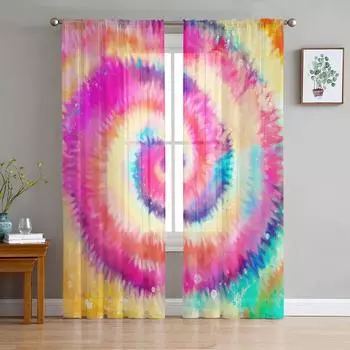 Спиральный Tie-Dye пигмент для оконной обработки Тюль Современные прозрачные шторы для кухни, гостиной, спальни, шторы, украшение W135 x H114cm