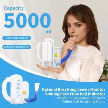 Спирометр Incentive Spirometer 5000ML Измерение объема с индикатором скорости потока Тренажер для глубокого дыхания Студенты Дети Взрослые