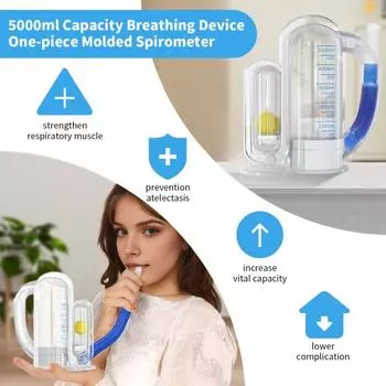 Спирометр Incentive Spirometer 5000ML Измерение объема с индикатором скорости потока Тренажер для глубокого дыхания для студентов, детей, взрослых, пожилых людей Устройство для тренировки легких белый
