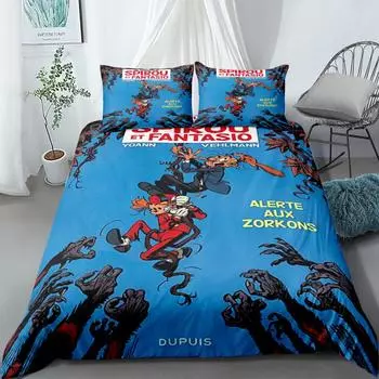 Spirou Et Fantasio Comics Stripe Duvet Cover Set King Queen Double Full Twin Single Size Bed Linen Set 140x210cm