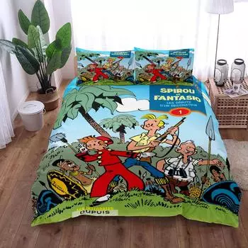 Spirou Et Fantasio Kids Duvet Cover Set King Queen Double Full Twin Single Size Bed Set EU single(135x200cm)