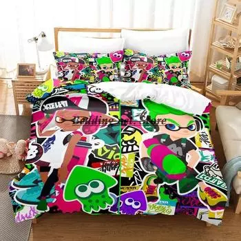 Splatoon 3 Inkling Squid Комплект постельного белья Single Twin Full Queen King Size Комплект постельного белья Aldult Kid Bedroom Комплект пододеяльников Комплект постельного белья 70x133cm 2pcs