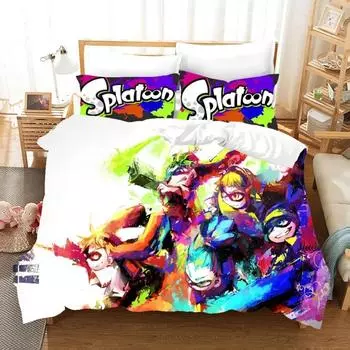 Splatoon Bedding Set Single Twin Full Queen King Size Kawaii Boysgirls Bed Set Aldult Boys Bedroom Duvet cover Sets 3D Print 70x133cm 2pcs