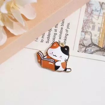 Сплав DIY Ювелирные изделия Аксессуары, Читающий Кот Масляная Капля Кулон Простое Ожерелье Браслет Подвеска Ювелирные Изделия Аксессуары оранжевый