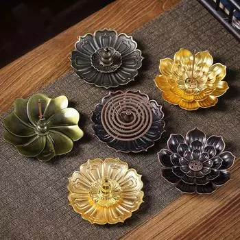 Сплав для курильницы, держатель для палочки, пластина, буддизм, курильница в виде лотоса, бронзовая курильница для настурции, украшение для дома S золотой