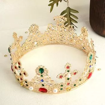Сплав саксонский стиль ретро религиозная корона корона стразы цветная корона ювелирные изделия головной убор аксессуары для волос