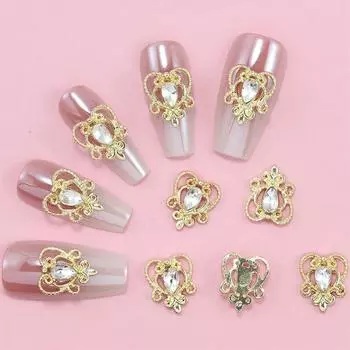 Сплав ювелирных изделий для дизайна ногтей Super Flash Diamond Hollow Love Gold Scepter Nail Diamond