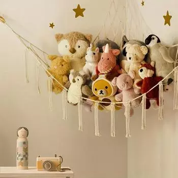 Сплетенная вручную хлопковая веревка, угловая треугольная сумка для хранения игрушек, сетка для хранения игрушек в углу спальни, гамак для игрушек и кукол