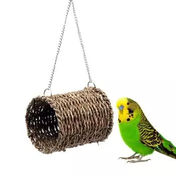 Сплетенный из травы гамак-туннель для летних птиц, кровать-туннель для хомяка, морская свинка 12x10cm