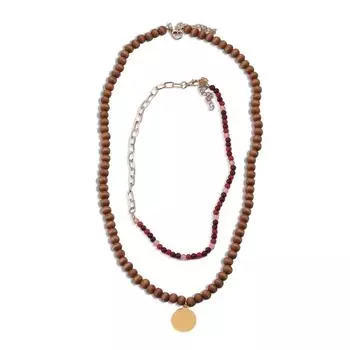 Сплетенный вручную деревянный бисер геометрический сплав кулон двойной длины с модным ожерельем