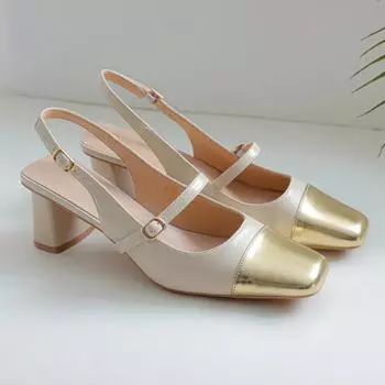 Spliced High Heel Baotou Sandals Women 2024 Spring/Summer Back Strap Square Headed Fashion Women s Shoes Designer Sandal 34 бежевый