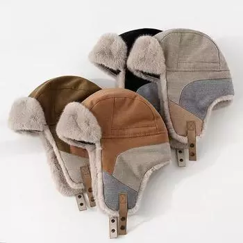 Spliced Lei Feng Hat Женская зимняя теплая защитная шапка для ушей Мужская велосипедная ветрозащитная холодная шапка Корейская мода 2024 Новинка 56-58cm хаки