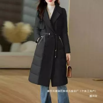 Splicing 2024 кашемир двухсторонний модный зимний темперамент длинный пуховик женские новые модели M бежевый