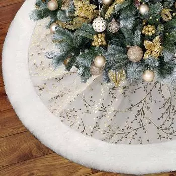Splicing and Hot Stamping Christmas Tree Skirt Decorations Christmas Tree Group Decoration and Decoration Supplies 90x90cm золотой