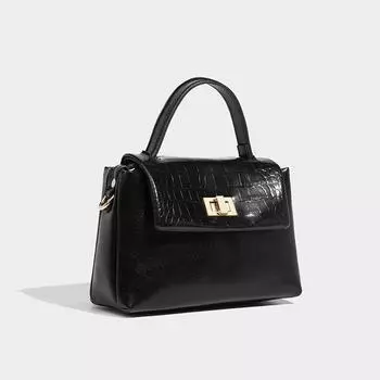 Splicing contrasting color stone pattern handbag 2024 new bag women s versatile niche commuter shoulder messenger small square bag чёрный