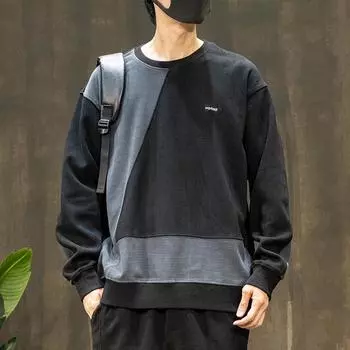 Splicing Contrasting Sweater Men S Heavy Men S Clothing Large Size Men S Trendy Brand Round Neck Clothes Spring And Autumn Long Sleeves M чёрный