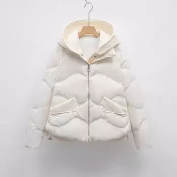 Splicing fake two-piece hooded down jacket women s winter new warm casual bread jacket trendy coat S чёрный
