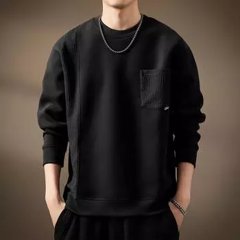 Splicing Hoodie Мужская свободная рубашка с круглым вырезом и американской рубашкой XXXXL чёрный