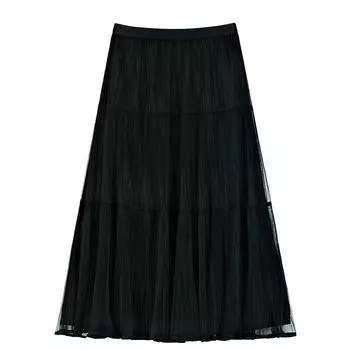 Splicing pleated cake skirt skirt A-word long skirt 2025 spring and summer new high-end small man versatile average size чёрный