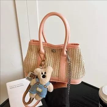 Splicing Woven Handbag Women S Trend Versatile Casual Large-Capacity Shoulder Messenger Bag no pendant розовый